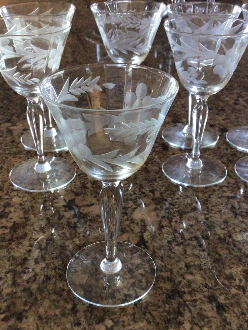 Etched Crystal cordial Glasses - Clear Floral Design - Picture 2 of 3